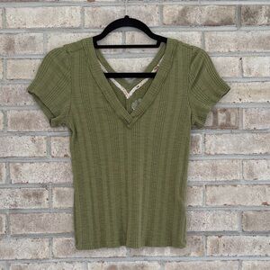 Anthropologie Pilcro Olive Short Sleeve V-Neck Top